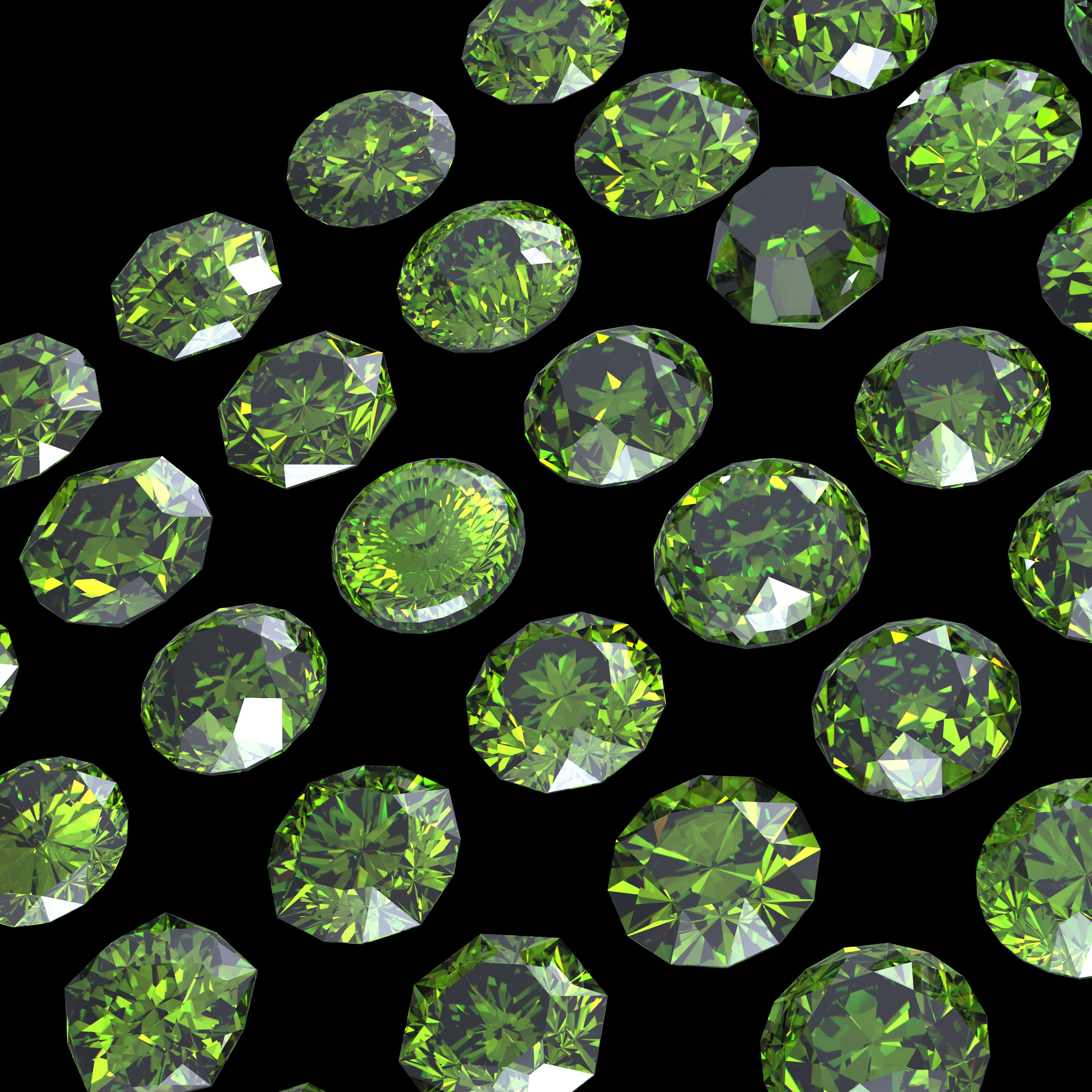 Round gemstone on black background. Emerald. Peridot