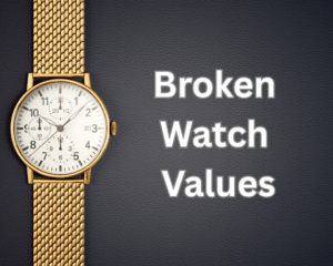 A gold watch against a dark background