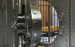Gold in a bank vault safe