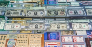 Collectible currency on display